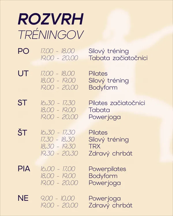 Rozvrh Bodyfit Clubu, svetlá verzia